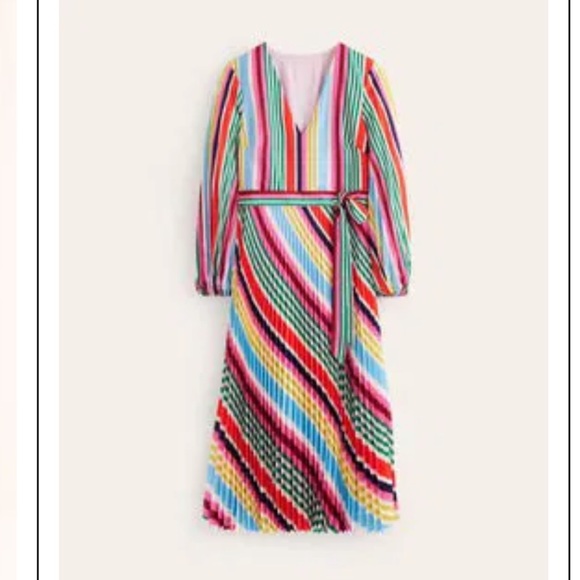 Boden Dresses & Skirts - Boden dress NWT 8 V Neck pleated midi dress Multicolor Striped, gorgeous!